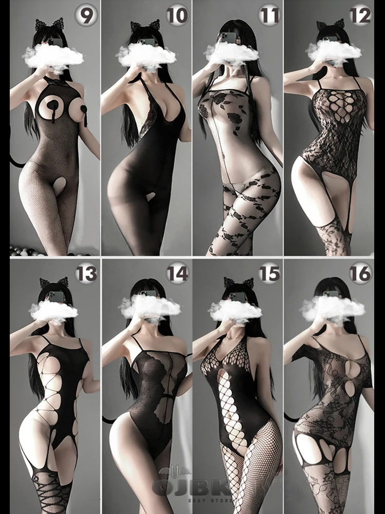 Эротическое нижнее белье Сетчатые эластичные чулки с открытой промежностью 16