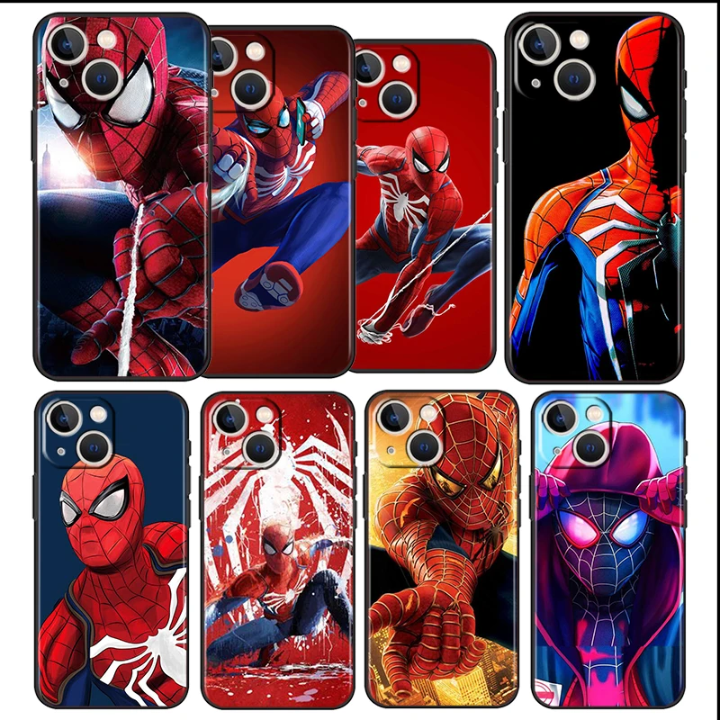 

Spiderman Marvel Heros For Apple iPhone 13 12 11 Pro Max Mini XS Max X XR 6 7 8 Plus 5S SE2020 Soft Black Phone Case Coque Capa
