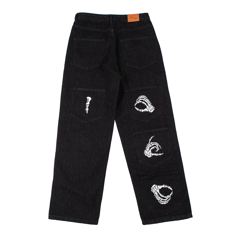 Y2k Emo Mens Black Harajuku Streetwear Alt Jeans Straight Fairy Grunge Wide Leg Pants Denim Trousers High Waist Oversize Clothes