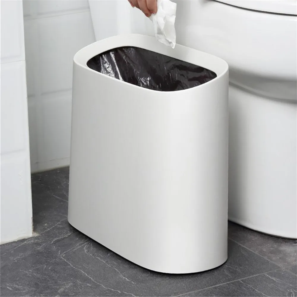

10L Bathroom Trash Can Toilet Narrow Seam Storage Bucket Home Wastebasket Living Room Bedchamber Kitchen Rubbish Bins No Cap