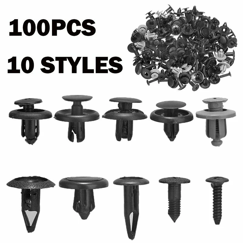 

100PCS Mixed Auto Bumper Wheel Eyebrow Fender Plastic Fastener Screw Rivet For All Cars Clip 10Kinds Vehicle Body Retainer Clips