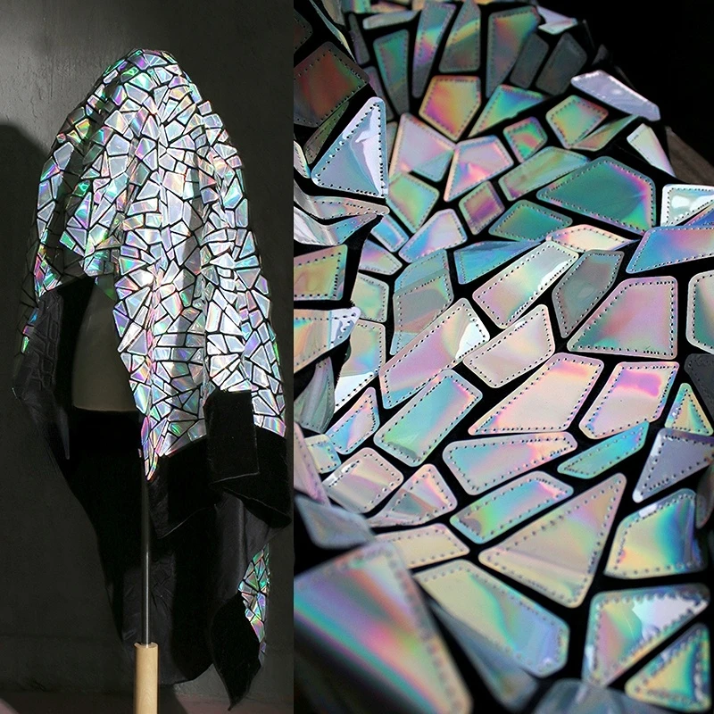

1yard Gradient Sequins Fabric Embroidery Velvet Fabric African Sequin Laser Jacquard Fabric Material for Clothes Dress