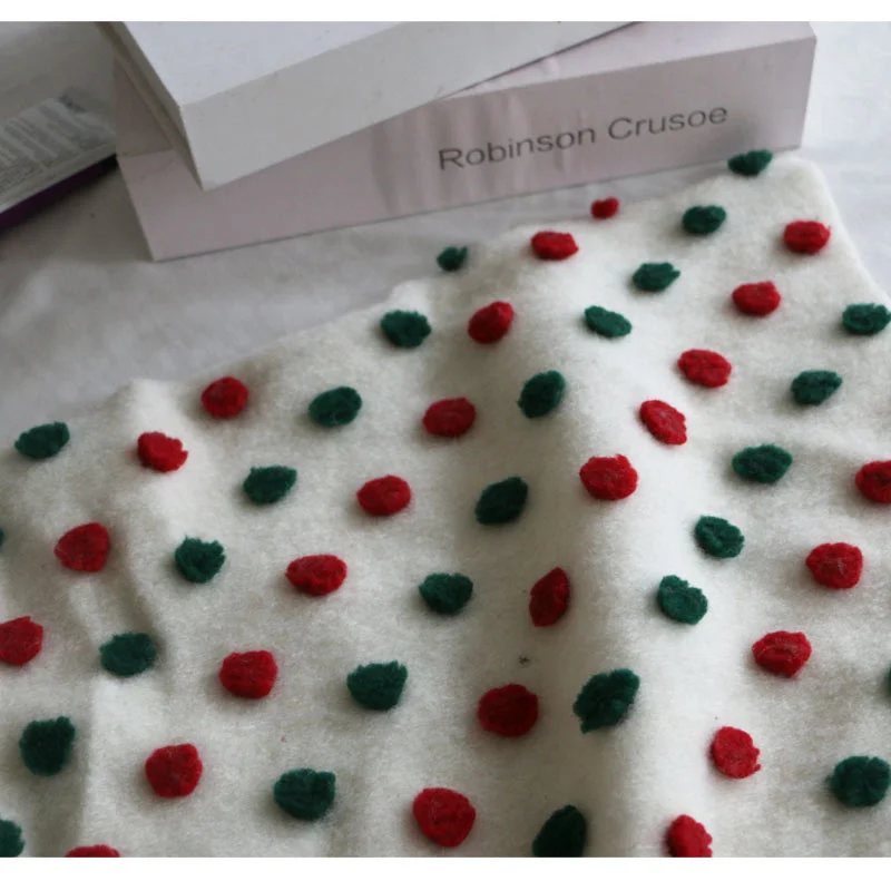 

White Christmas Red Green Matching Color Ball Wool Jacquard Fashion Fabric DIY Geometric Pattern