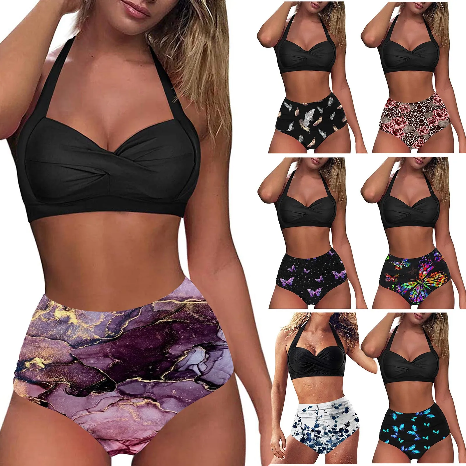 

Женский раздельный Модный комплект бикини с принтом с бюстгальтером и без стального бюстгальтера модный Удобный купальник женский