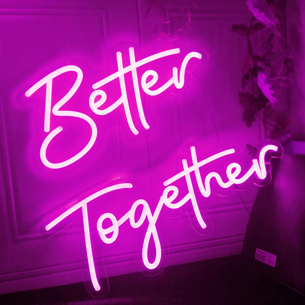 DECO Large Size Happilu Ever After Neon Sign for Wall Decor Wedding Decoration Pink Better Together Neon Signs for Party Bedroom
