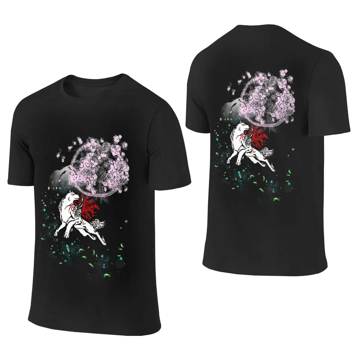 Фото Футболка Amaterasu Okami с изображением цветов вишни, впитывающая пот, двусторонняя, в простом корейском стиле, с простыми принтами. №1