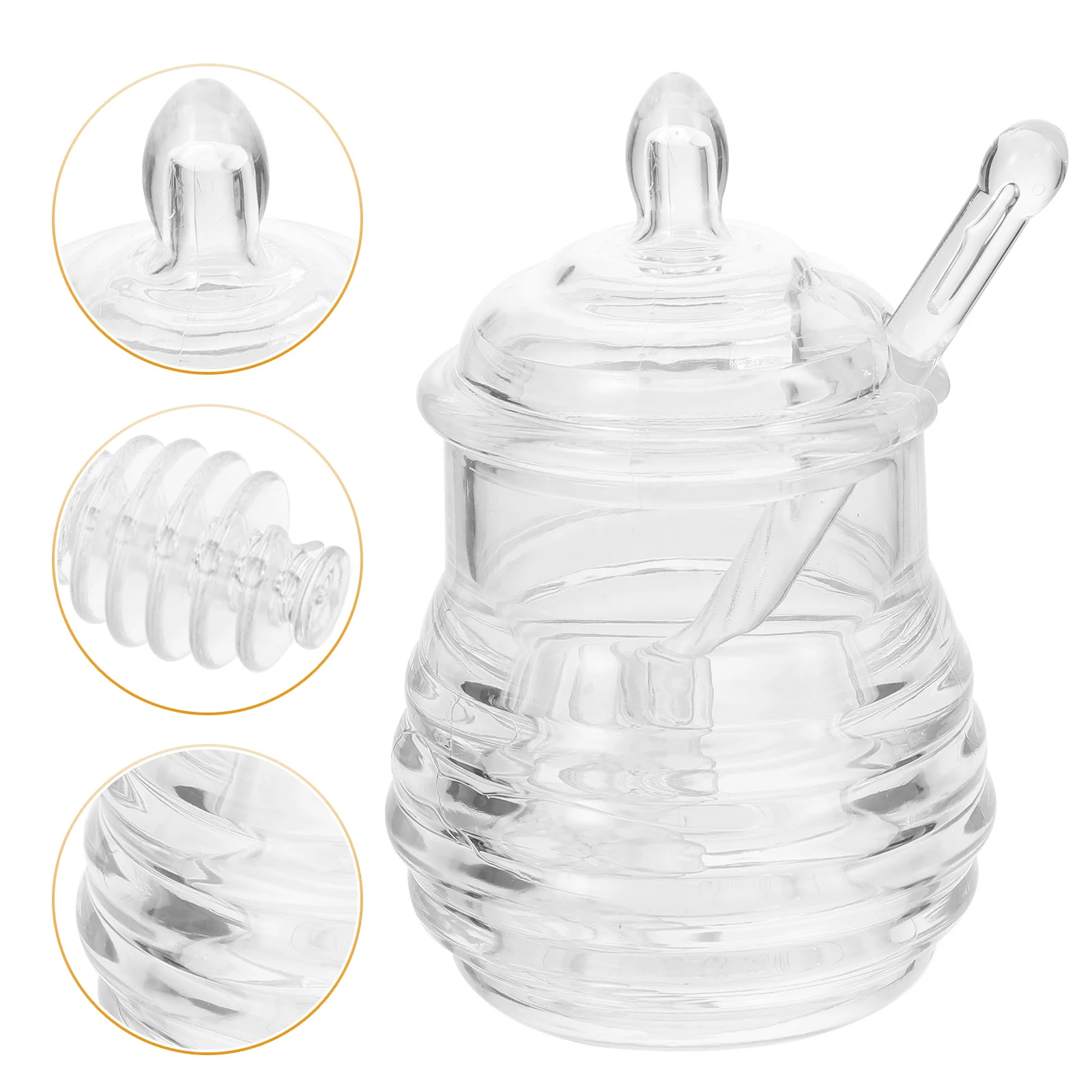 

Honey Jar Pot Glass Storage Dispenser Jars Container Pourer Sugar Can Dipper Syrup Condiment Canisterbeehive Bottle Pc