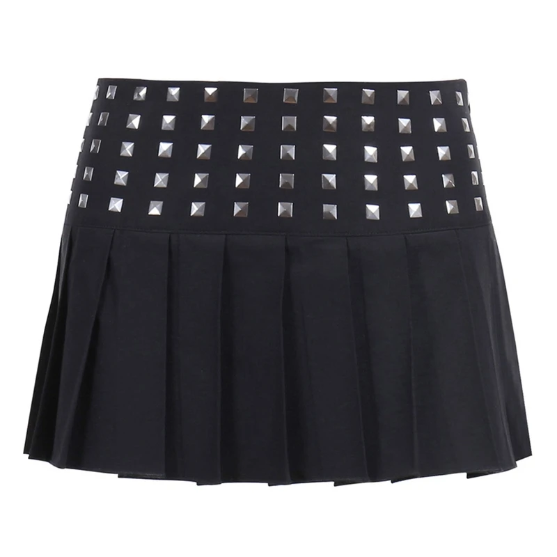 

MXMB Goth Dark Sexy Gothic Mini Skirts Black Punk Style Pleated Low Waisted