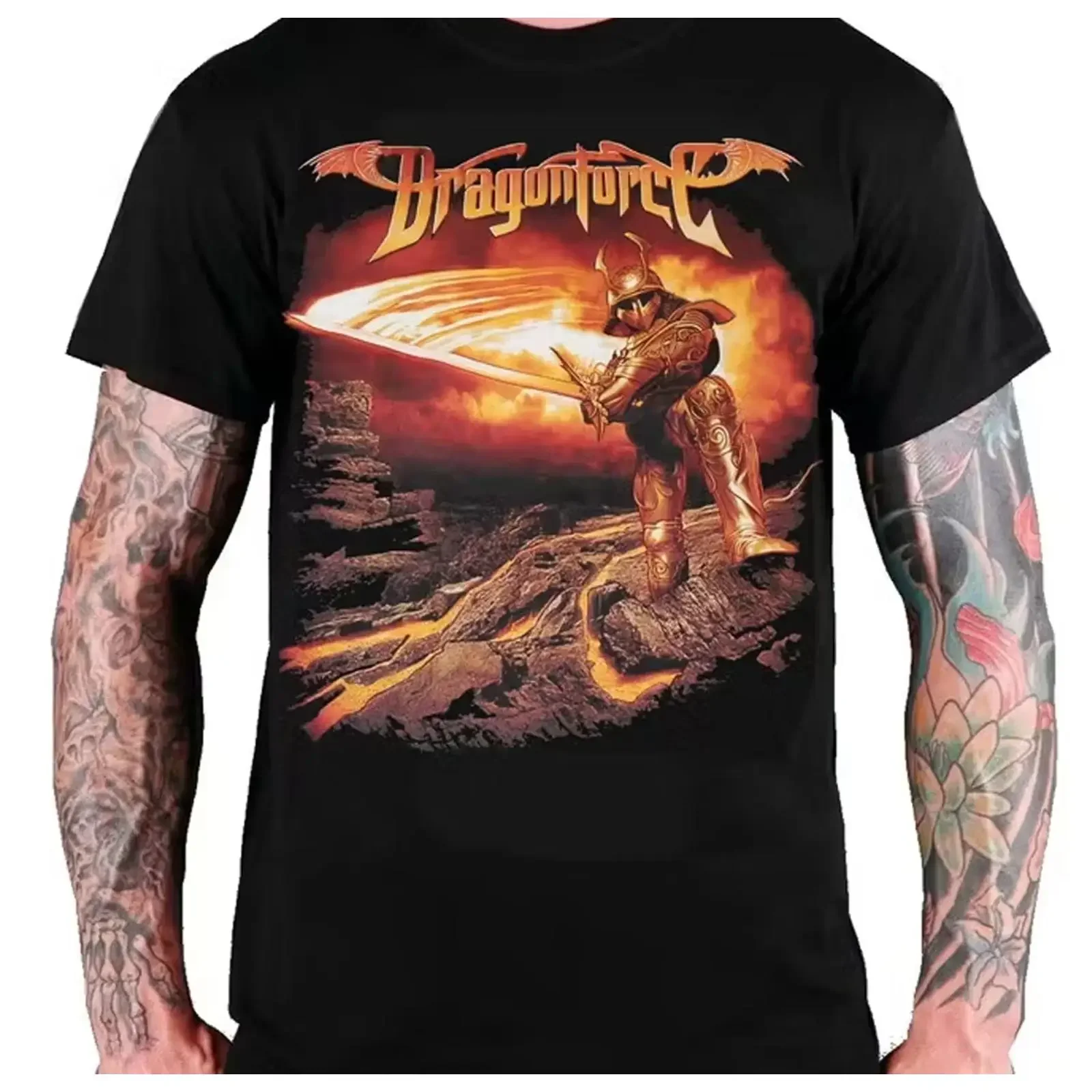 Фото Винтажная футболка DragonForce с изображением альбома, черная, хлопковая, все размеры от S до 5XL, XA227, стильная, удобная, дизайнерская одежда для мужчин. №1
