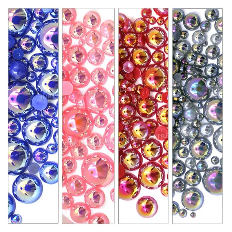 

Mix Sizes 2-10mm 1100pcs 20g AB Muti-Colors Imitation Half Round Pearl Flat Back ABS Plastic Bead For Nail Art DIY Jewelry Craft