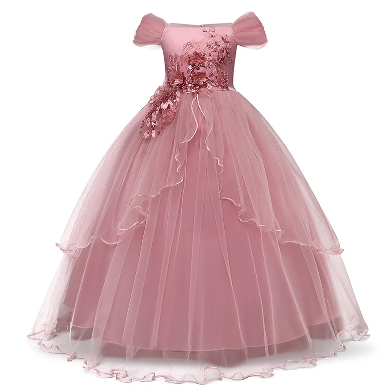 

Elegant Big Girls Dress Flower Bridesmaid Princess Dress Kids Long Gown Carnival Pageant Party Costume First Communion Vestido