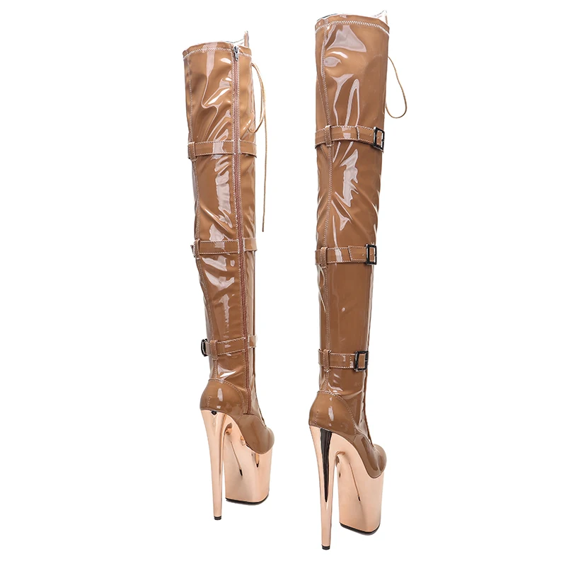 Leecabe  20CM/8inches Patent Upper High Heel platform Boots closed toe over knee Pole Dance boots
