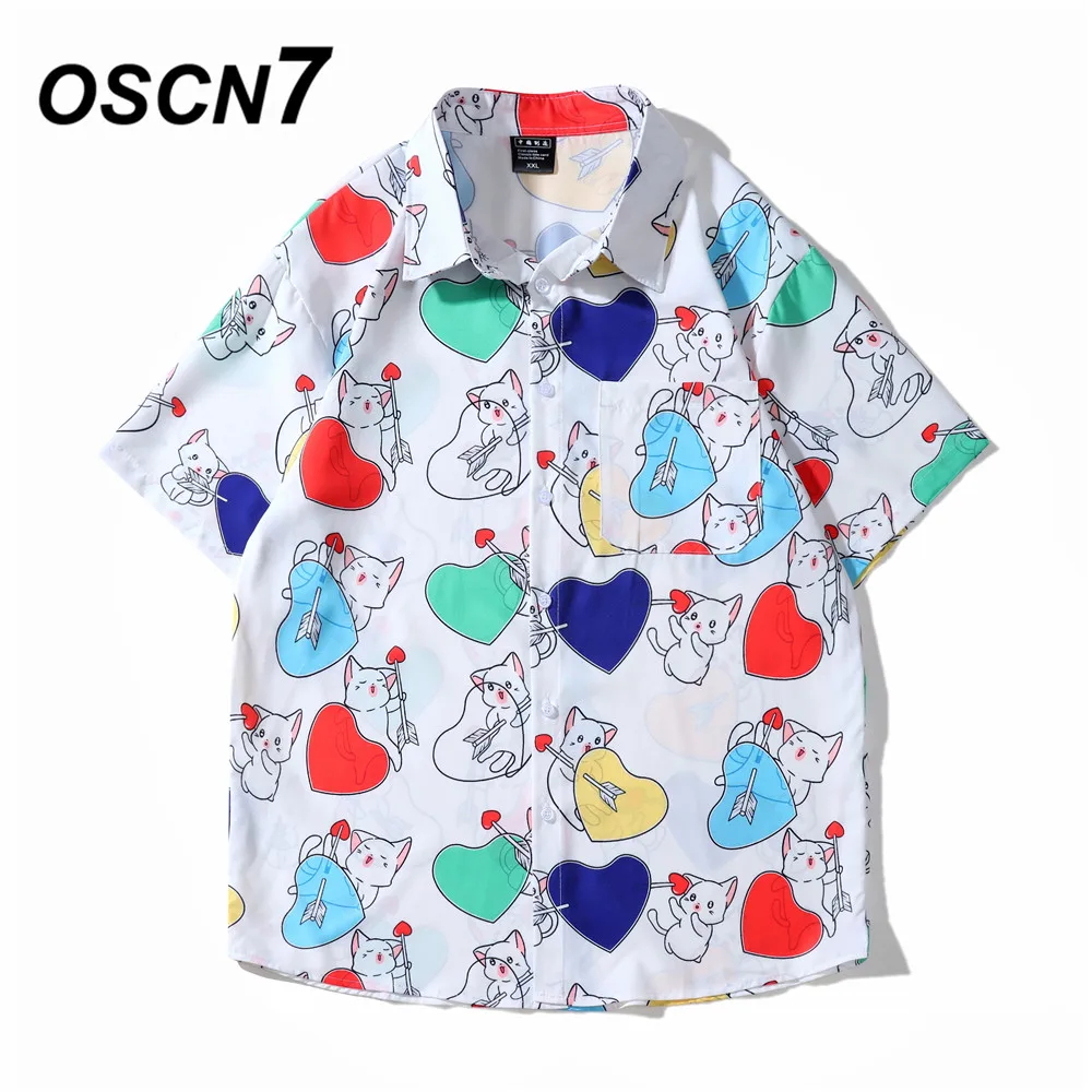 

OSCN7 Casual Printed Short Sleeve Shirt Men Street 2022 Hawaii Beach Oversize Women Fashion Harujuku Shirts for Men 3608