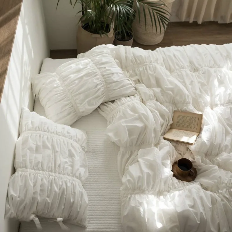 

The New Four-piece Bedroom Bed Sheet Set Winter Pure Cotton Pure White Art Duvet Cover Fashion Simple Family Hotel Bedding Set