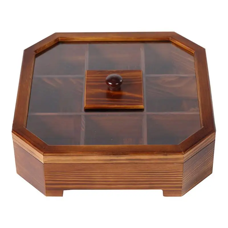 

Wood Sectional Tray With Lid Box Dried Fruit Box Multi Compartments Snack Storage Container Tray Serving Platter For