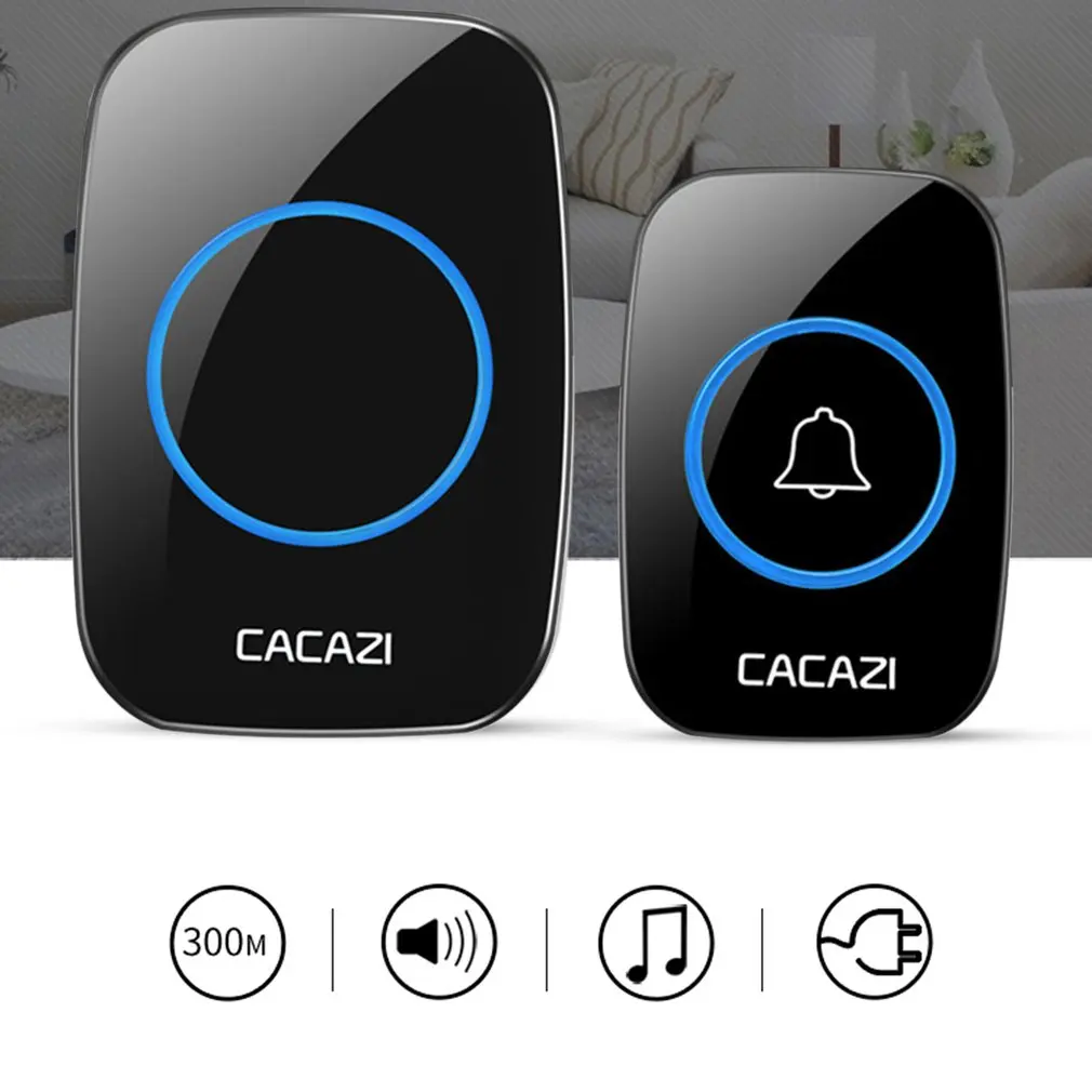 

CACAZI Wireless Waterproof Doorbell 300m Range US EU Plug Home Intelligent Door Bell Chime 1 2 Button 1 2 3 Receiver