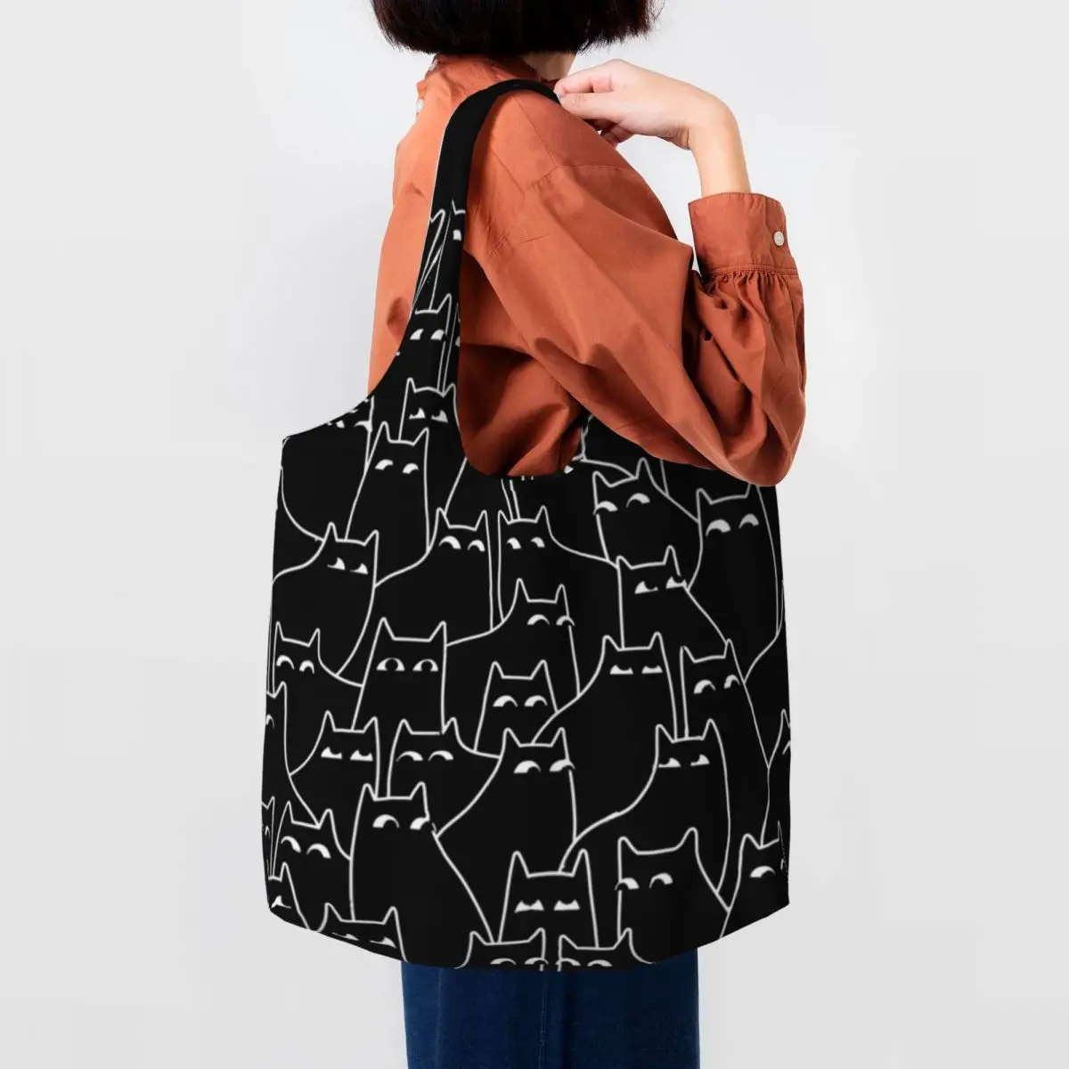 

Сумка-шоппер с рисунком подозрительных кошек, забавная сумка-шоппер с рисунком животных для любителей, Женская винтажная Сумка-тоут, школьная женская сумка
