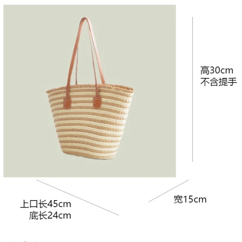 Short Tassel Straw Bag Women's High Quality Hand Woven Striped Tote Bag Summer Beach Travel Shopping Bags Bolsa Feminina 2023