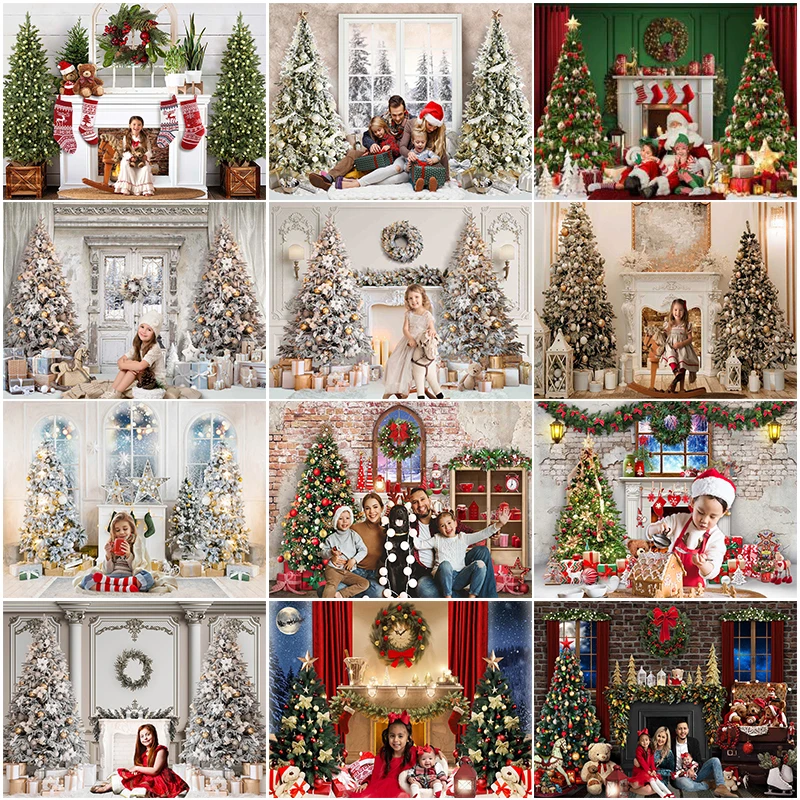 

Mocsicka Christmas Tree Gift Photocall Backdrop Window Fireplace Baby Family Portrait Photography Backgrounds For Photo Studio