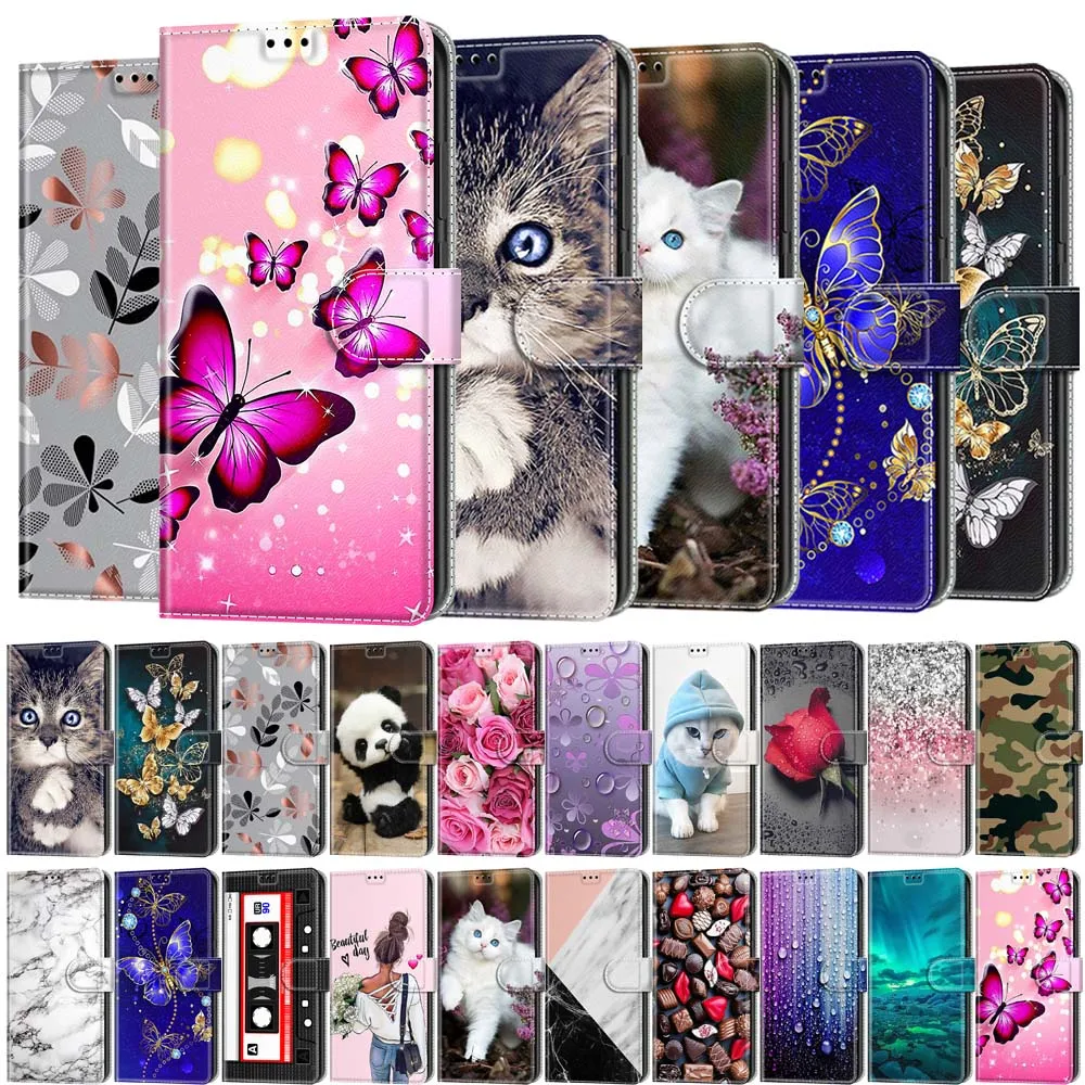 

Wallet Flip Case For Samsung Galaxy S20 FE S21 Plus S22 Ultra S23 Hot Butterfly Owl Pattern Magnetic Hasp Leather Phone Cover