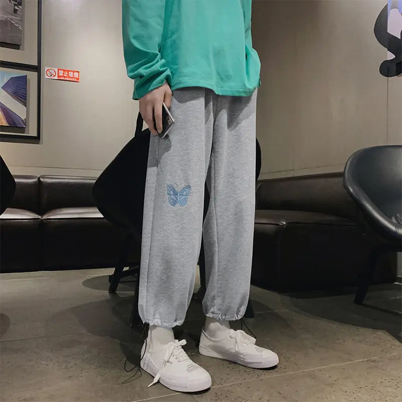 

Wide Leg Pants Women Ankle-length Embroidery Female Trousers Hot Sale Chic Drawstring Aesthetic Warm Winter All-match Students