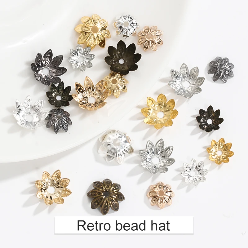 

100/200 Pcs 8/10MM Silver Gold Beads Cap Metal Flower Cone End Lotus Spacer End Charms Wholesale Filigree Jewelry Supplies