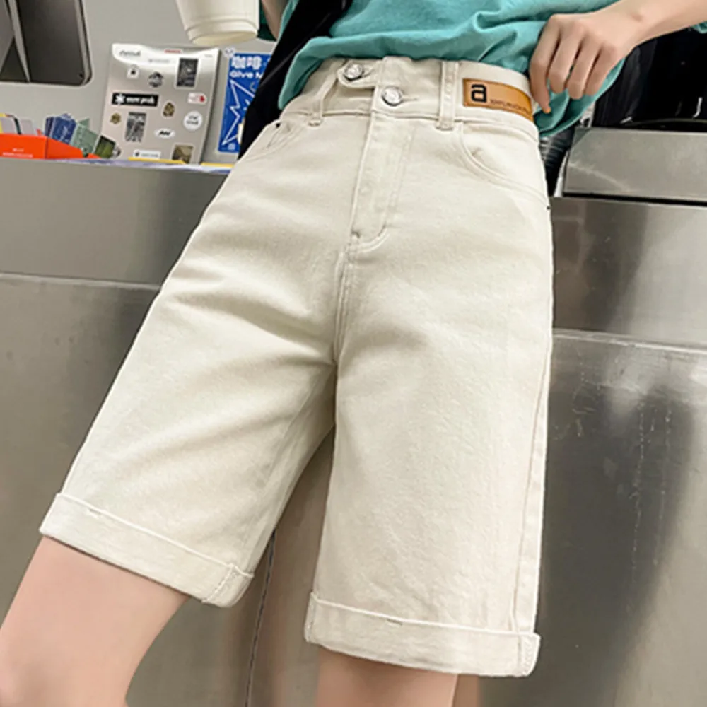 Denim Khaki Knee Length Shorts Women Loose High Waist Biker Short Jeans Ladies 2023 Summer Streetwear Black Shorts