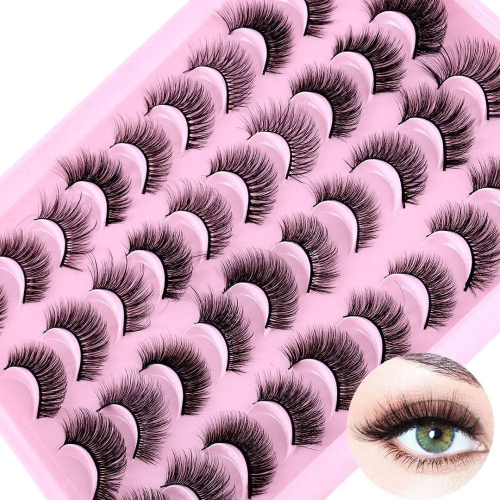 

20 Pairs Woman Ultra-wispies Fluffy Pure Hanmdade Natural Long 3D Faux Mink Hair False Eyelashes Lash Extension Tools