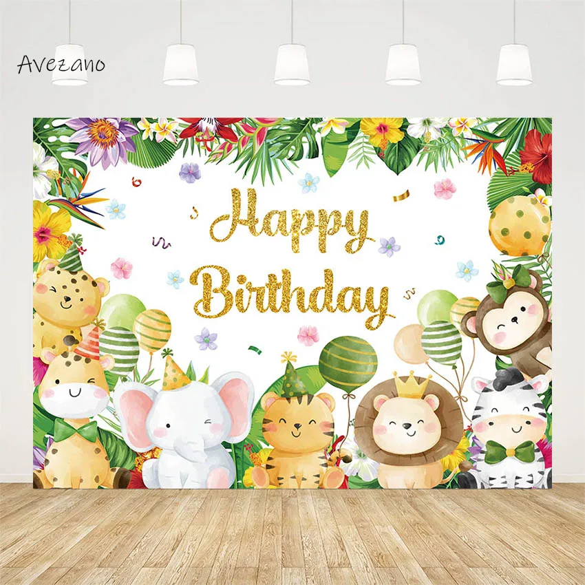 

Avezano Baby Boy Happy Birthday Background Photography Wild Animals Safari Tropical Jungle Party Backdrop Photo Studio Decor