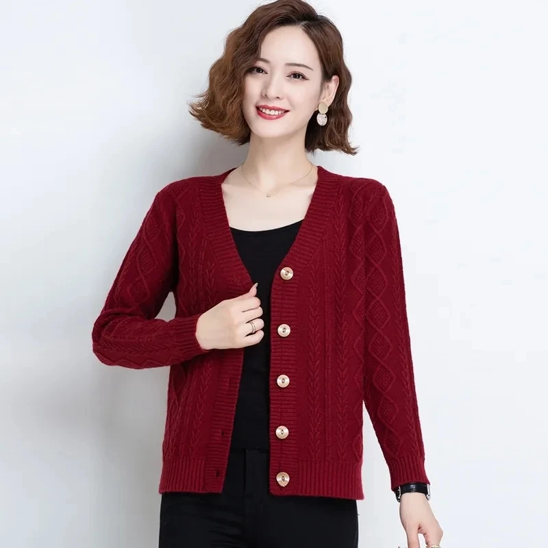 

Женский вязаный кардиган с V-образным вырезом, длинным рукавом