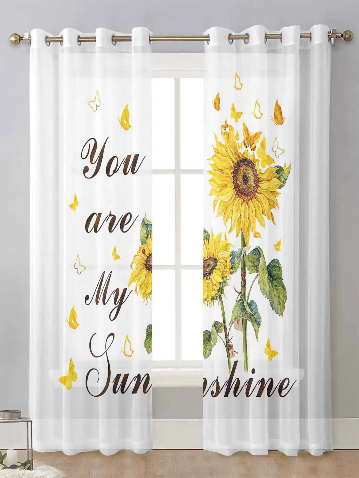 

Sunflower Butterfly White Sheer Curtains For Living Room Window Transparent Voile Tulle Curtain Cortinas Drapes Home Decor
