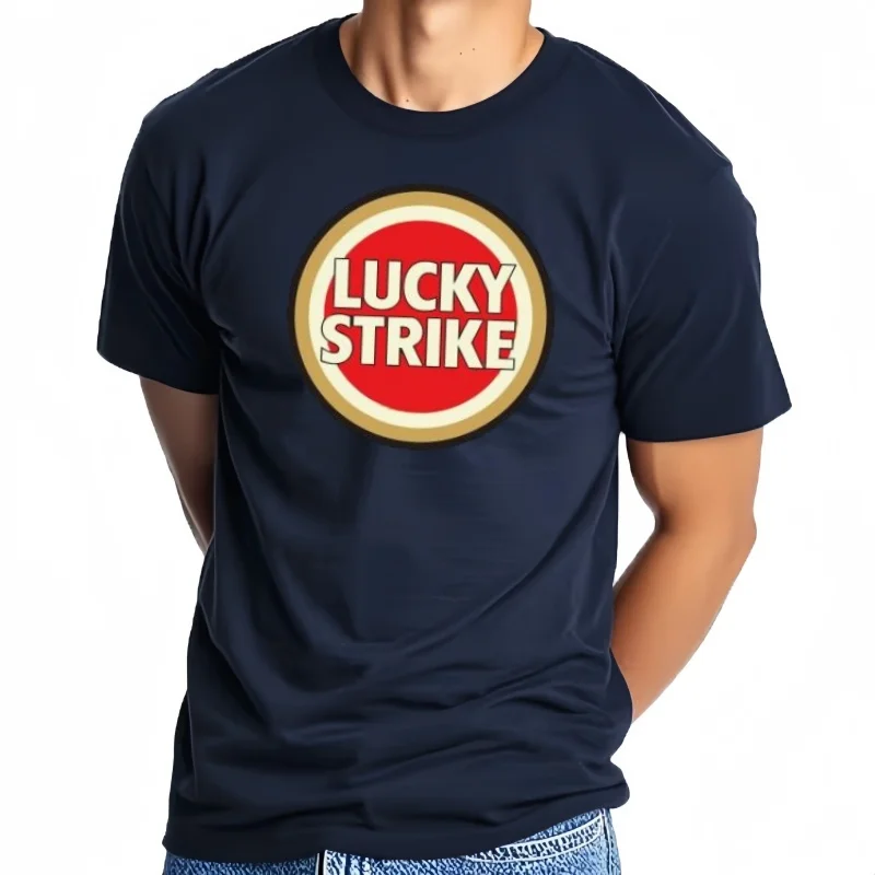 Фото Футболка с хлопковым принтом для мужчин, Lucky Strike Laguna Carmen, Nosttorn ic Smoking, Футболка с рисунком Tan, Fashion №3