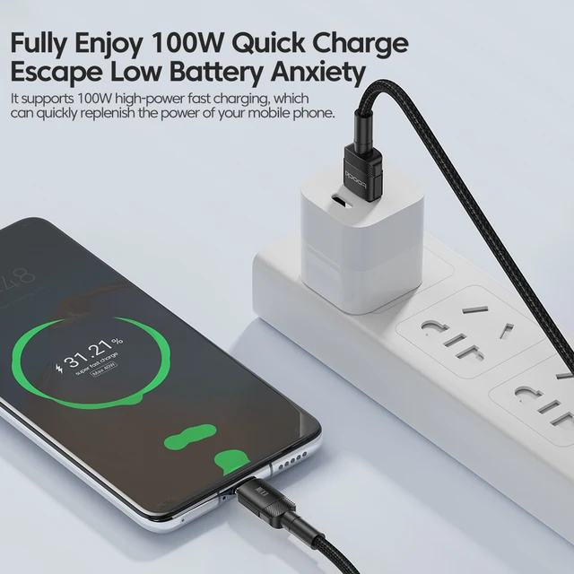 Toocki 100W USB Type C Cable Fast Charging For Samsung S20 S21 Xiaomi POCO USB-C Data Wire Cord Phone Cable For Huawei P40 P30 2
