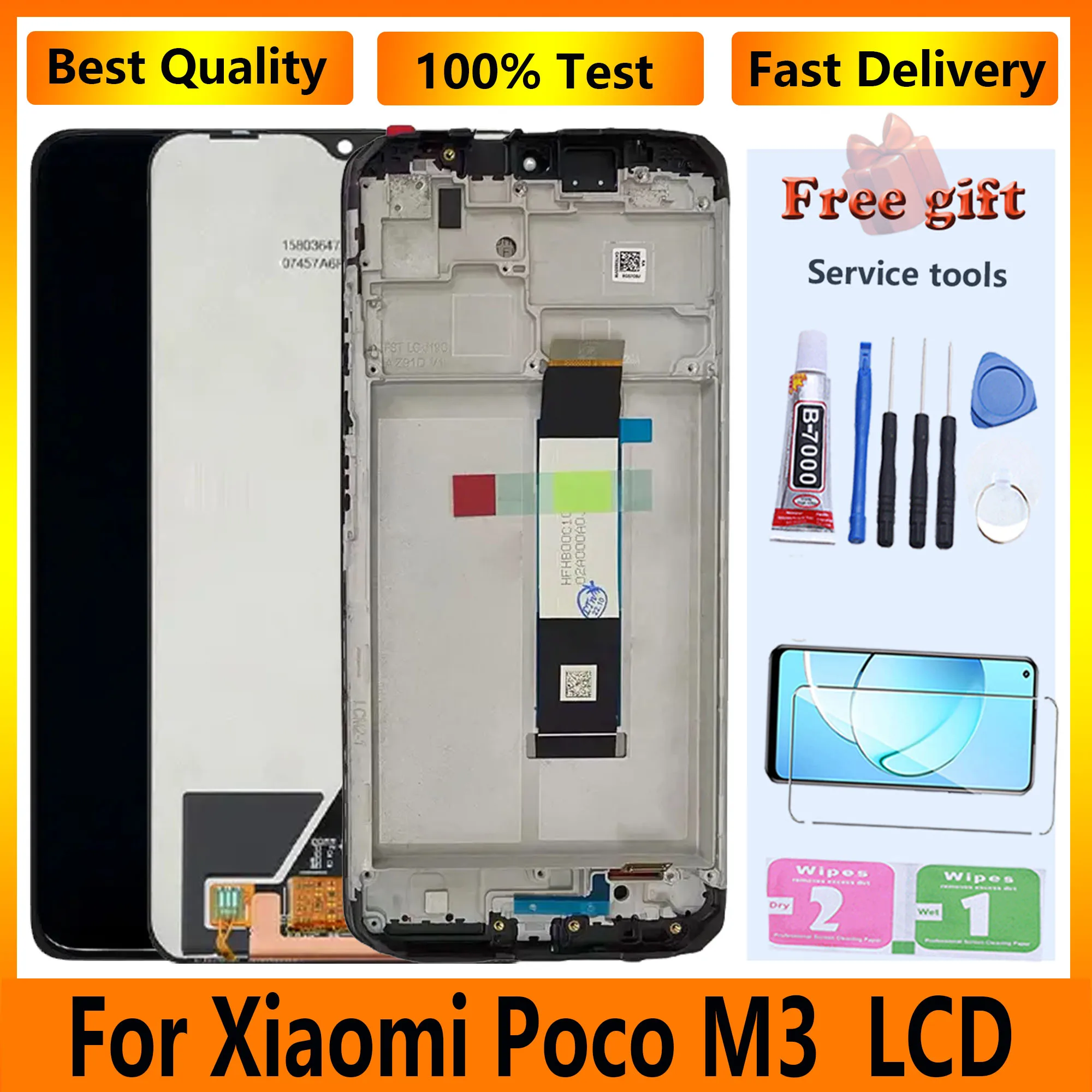 Оригинальный дисплей для Xiaomi Poco M3, дигитайзер сенсорного экрана в сборе, ремонт M2010J19CG J19C1 с рамкой, ЖК-дисплей, запасные части