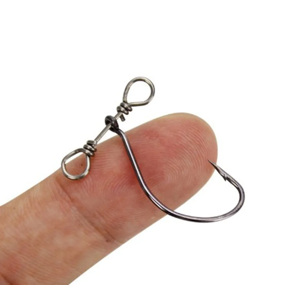 

10/20pcs Crank Balance Single Hook High Carbon Steel Durable Carrying Belt Double Hole Swivel 360° Rotating Fishing Bait Hook