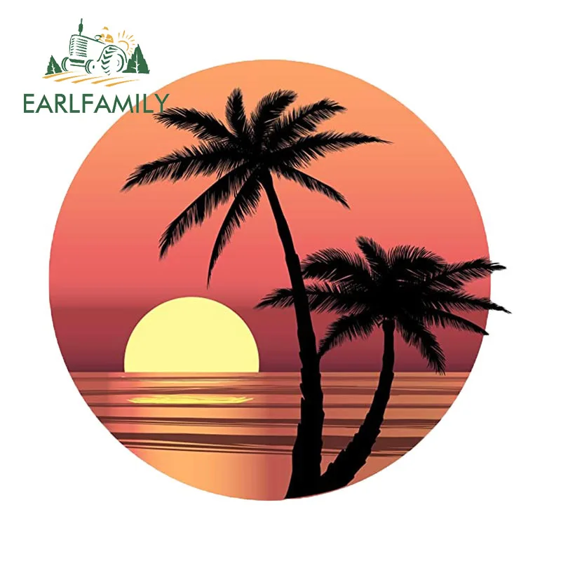 

EARLFAMILY 13 см x 11,9 см для пляжа, пальма, автомобильная наклейка s, холодильник, красивая наклейка «сделай сам», мотоциклетная наклейка, доска для серфинга, декор для ноутбука