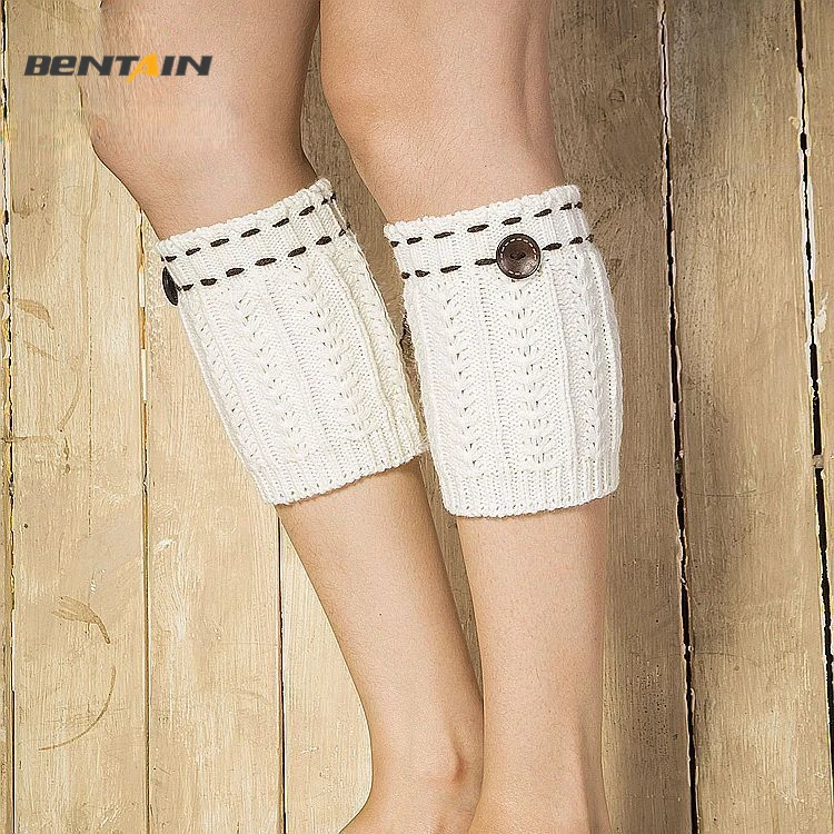 

Knitted Leg Warmers Women Warm Autumn Winter Boot Cover Short Tube Wheat Dotted Button Foot Cover Socks Crochet Boot Cuffs