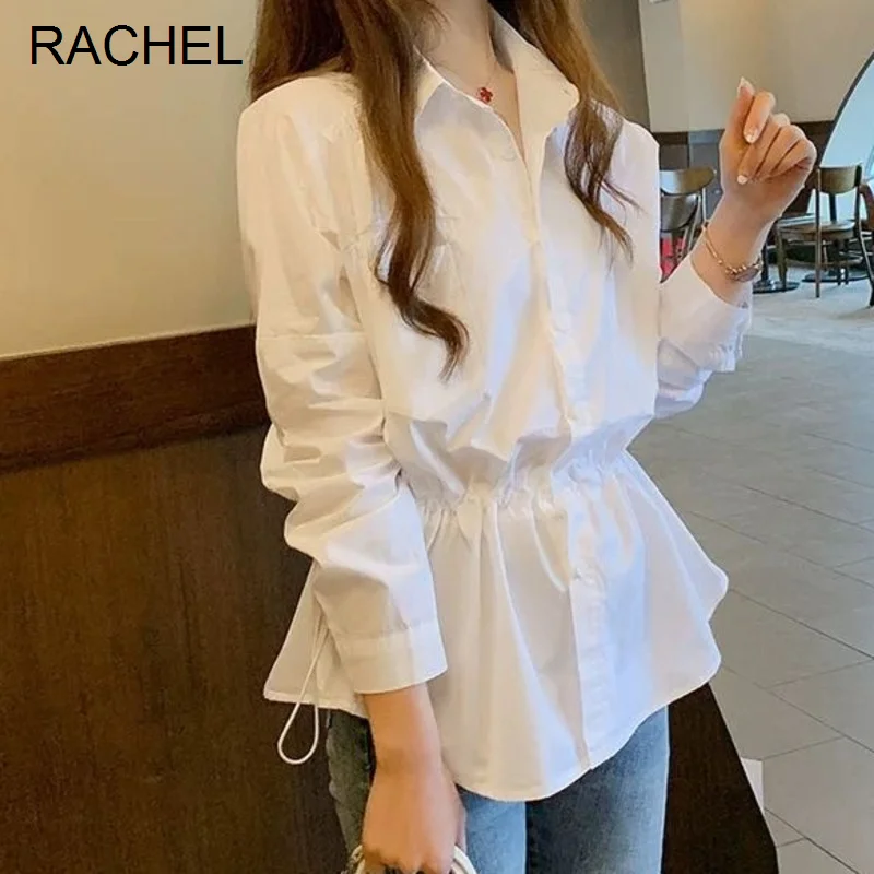 

Spring and Autumn New White Shirt Women's Fashionable Stylish Design Sense Niche Long Sleeve Loose Waist Tight Slimming Retro