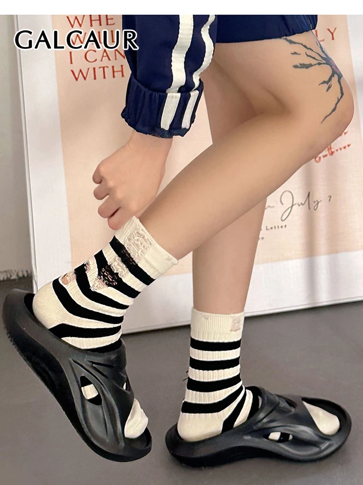 

Носки GALCAUR женские средней длины, Повседневные в полоску, с прорезями, в минималистическом стиле, хит продаж