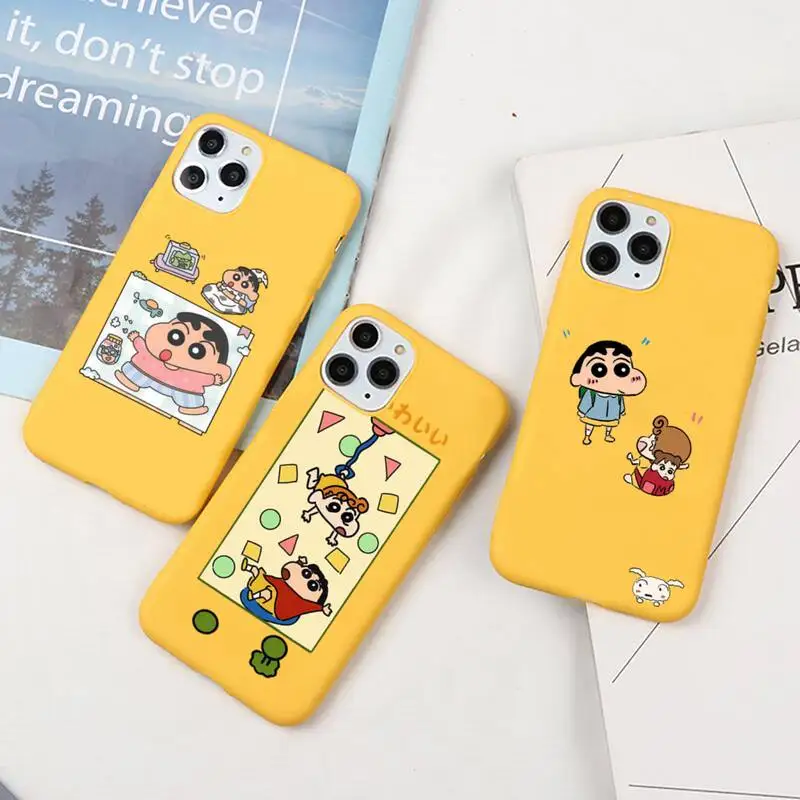 

Crayon Shin-Chan Phone Case For iphone 13 12 11 Pro Max Mini XS 8 7 6 6S Plus X SE 2020 XR Candy yellow Silicone cover