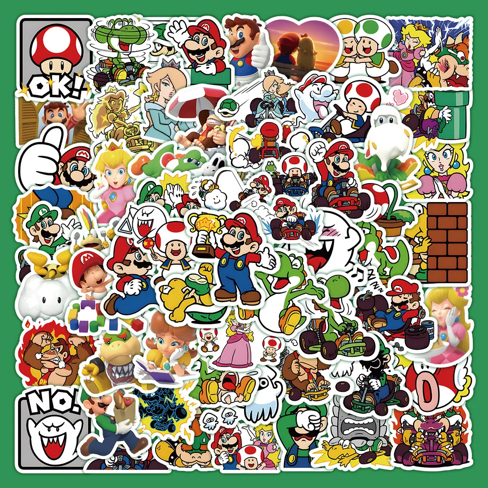 

60pcs Super Mario Bros Stickers Yoshi Cartoon Kawaii Stickers Anime Figures Toys Room Suitcase Car Bag Stickers Kids Xmas Gifts