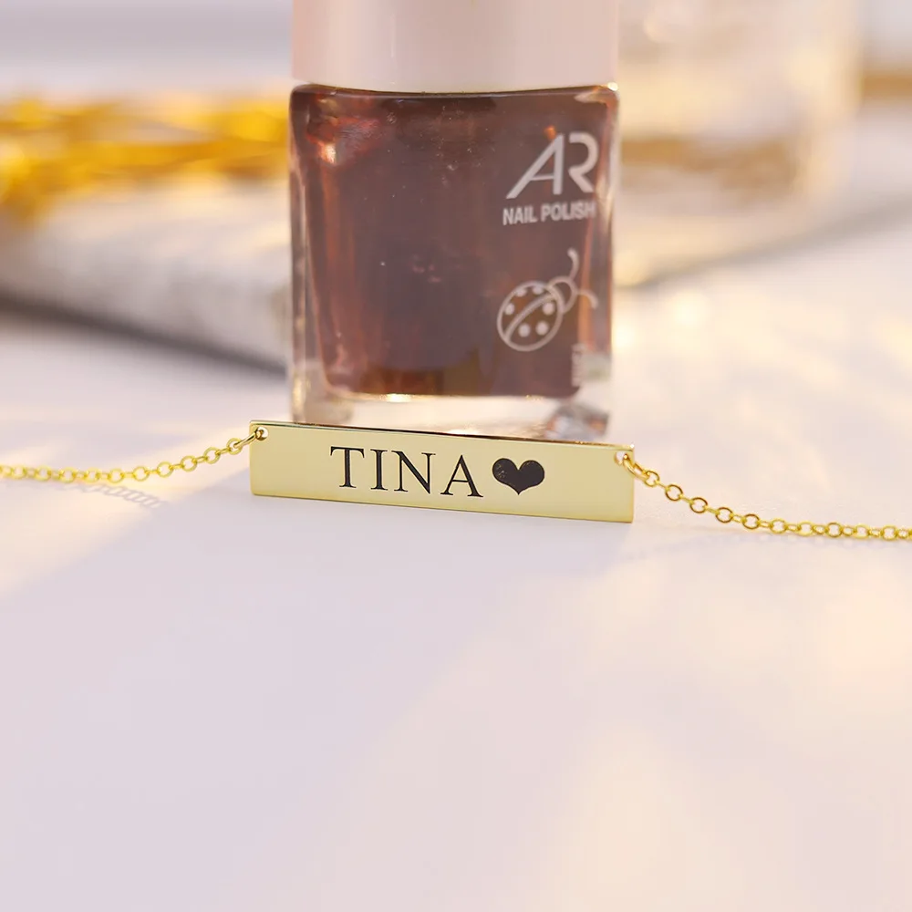 Classic S925 Silver Custom Engraving Letter Name Necklace Personalize Long Strip Bar Shape Gifts Women Party Jewelry