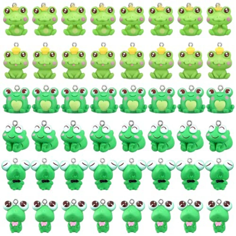 

48 PCS Frog Charms For Jewelry Making Bulk Cute Animal Pendants Green Frog Keychain Charms Small Jewelry Making Charms