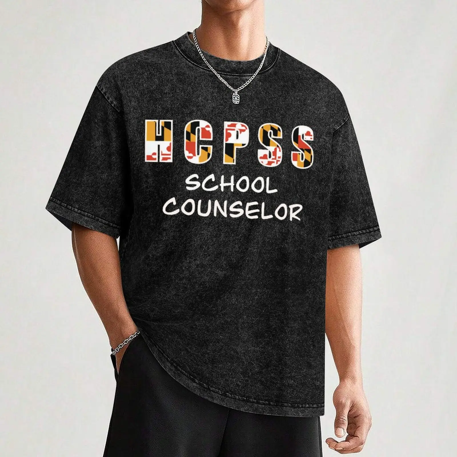 Фото Копия белой футболки с надписью HCPSS School Counselor, устойчивой к выцветанию, повседневная футболка №3
