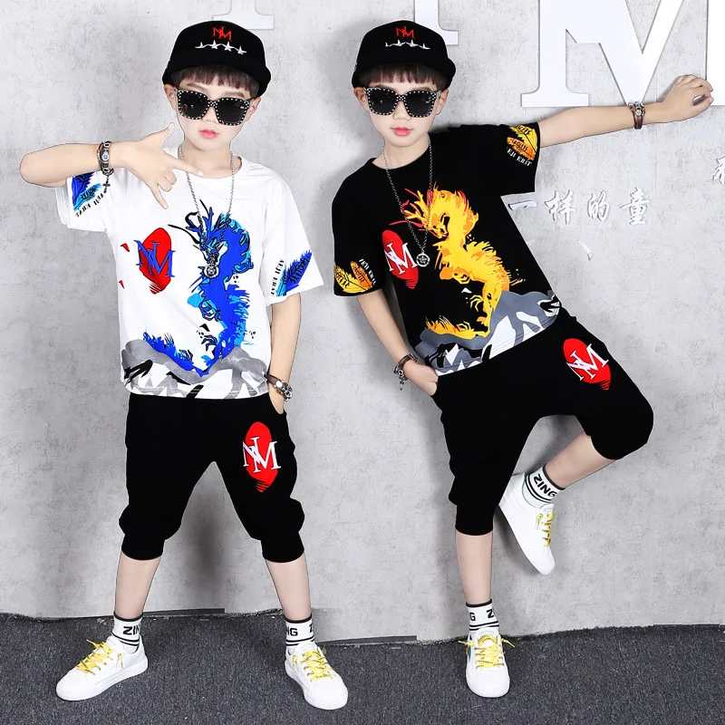 

Boys Summer Suit 2022 Kids Clothes Short Sleeve T-shirt Pants 2pc Children Clothing Sets Casual School Boy Tracksuit 8 9 12 Yrs