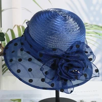 2022 new ladies elegant flower church hats summer large wide brim fedora hat for women organza hat beach sun kentucky derby hat