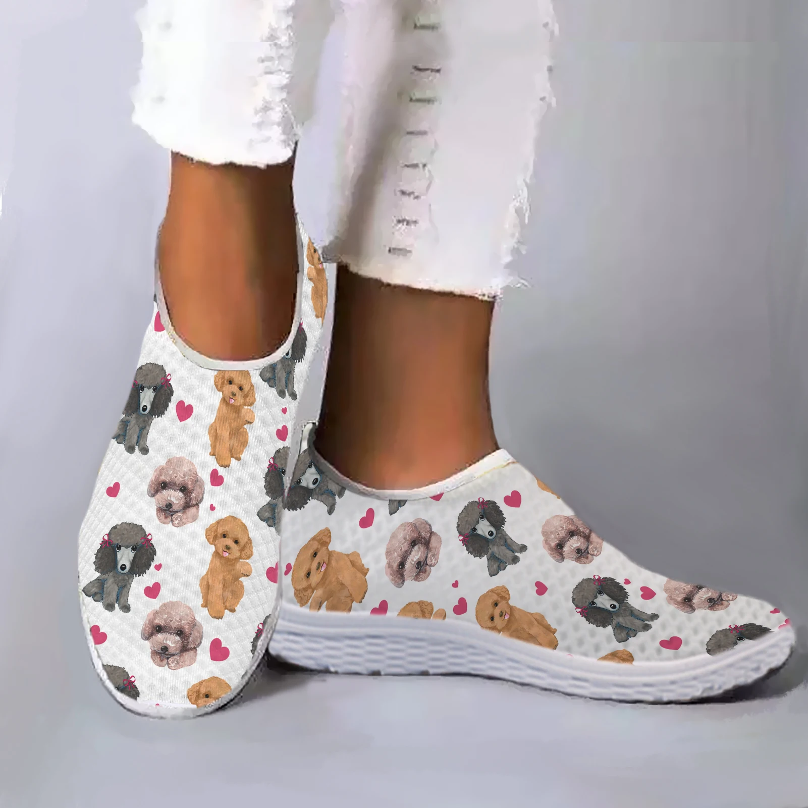 

INSTANTARTS Cute Poodle Love Print Flat Comfort Soft Shoes Summer Comfortable Breathable Shoes Soft Flat Slip On Shoes Zapatos