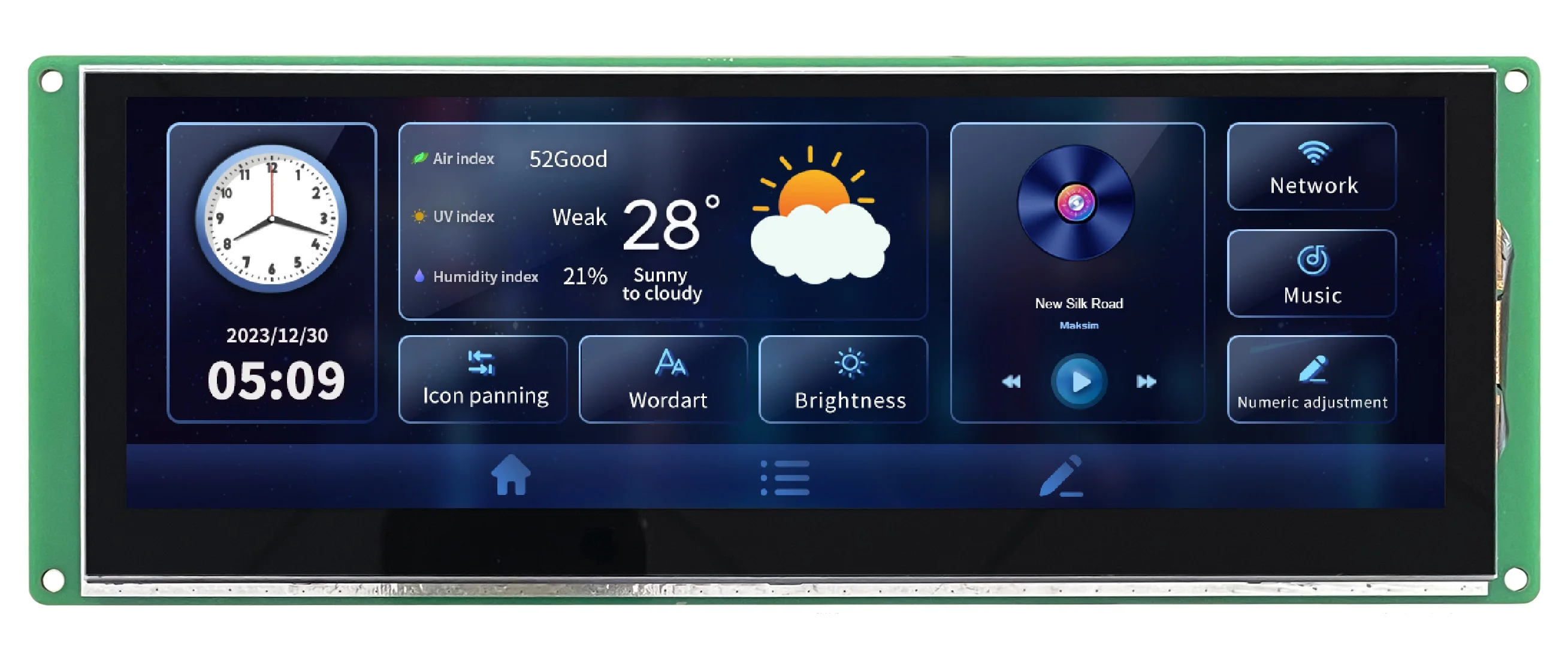 DWIN 7.4 Inch HMI Product IPS TFT LCD, 1280*400 Resolution, Capactive touch screen, Commercial Use