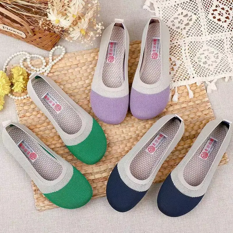

36-41 Purple/Green/Navy Women Loafers Summer Soft Flat Shoes for Women Non-slip Casual Shoes Breathable Mesh Elasticity Sneakers