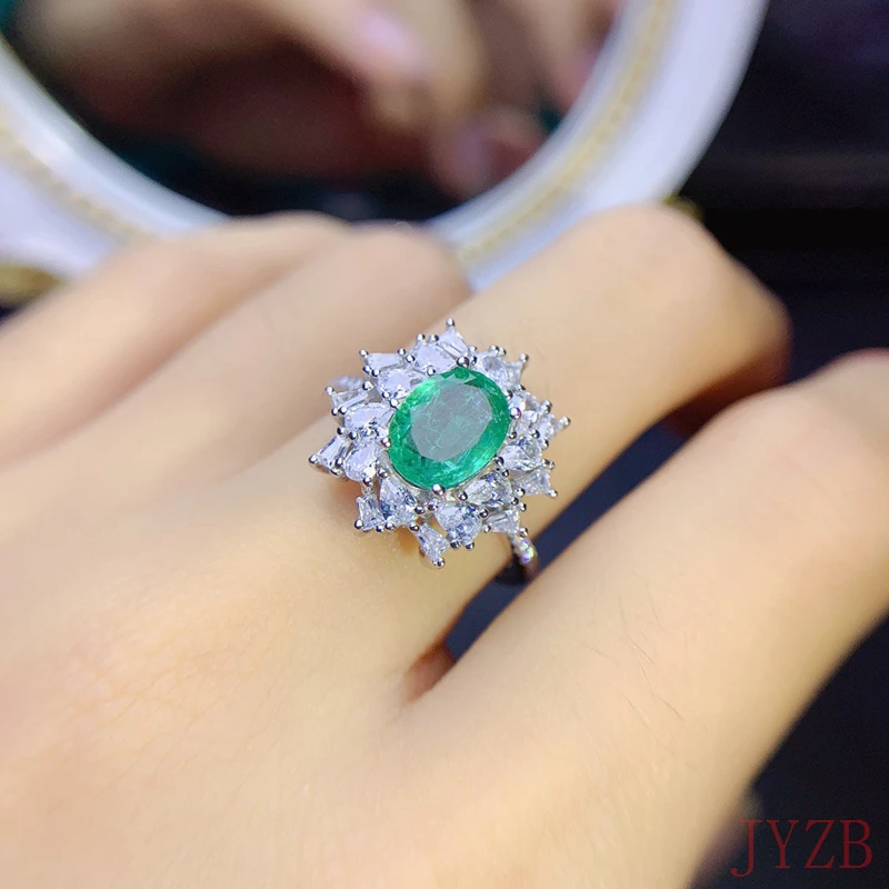 Luxury 100%925 sterling silver emerald 6*8mm wedding engagement ring high-grade jewelry wholesale